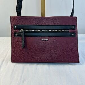 Nine West Burgundy and Black Faux Leather Crossbody Bag